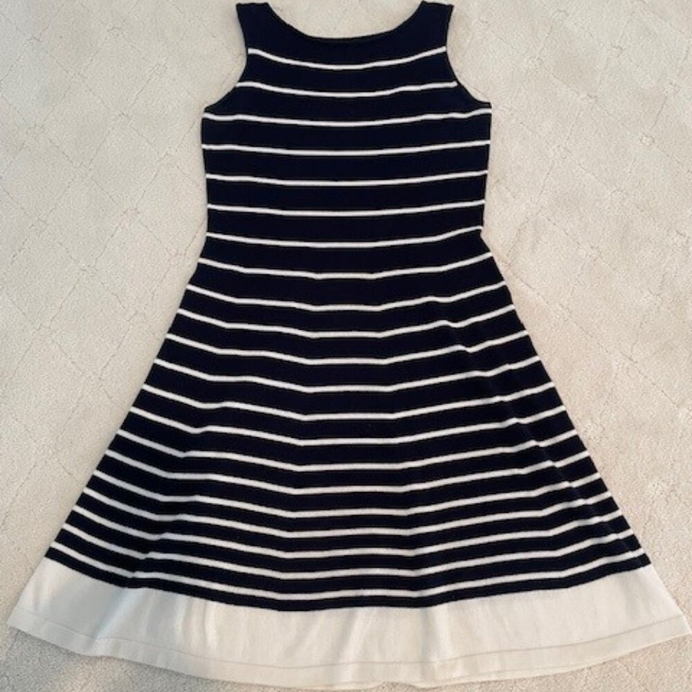 Ralph Lauren Nautical Blue & Cream Stripe Sleeveless Fit & Flare Dress – MEDIUM